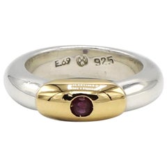 Ilias Lalaounis Sterling Silver and 18 Karat Gold Ruby Stackable Band Ring