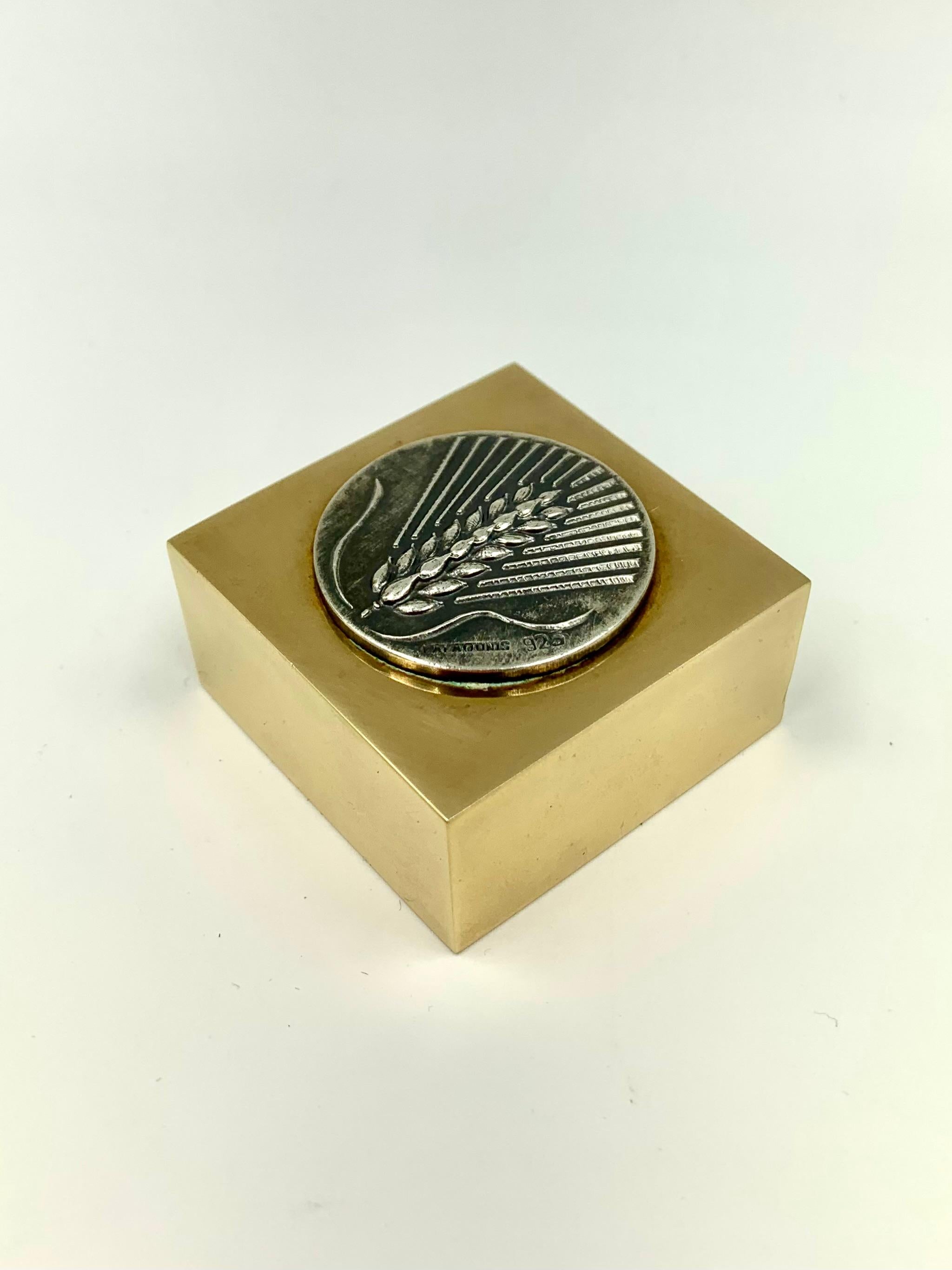Ilias Lalaounis Briefbeschwerer „Barley“ aus Sterlingsilber und Bronze mit Metapontum- Münze (Griechisch) im Angebot