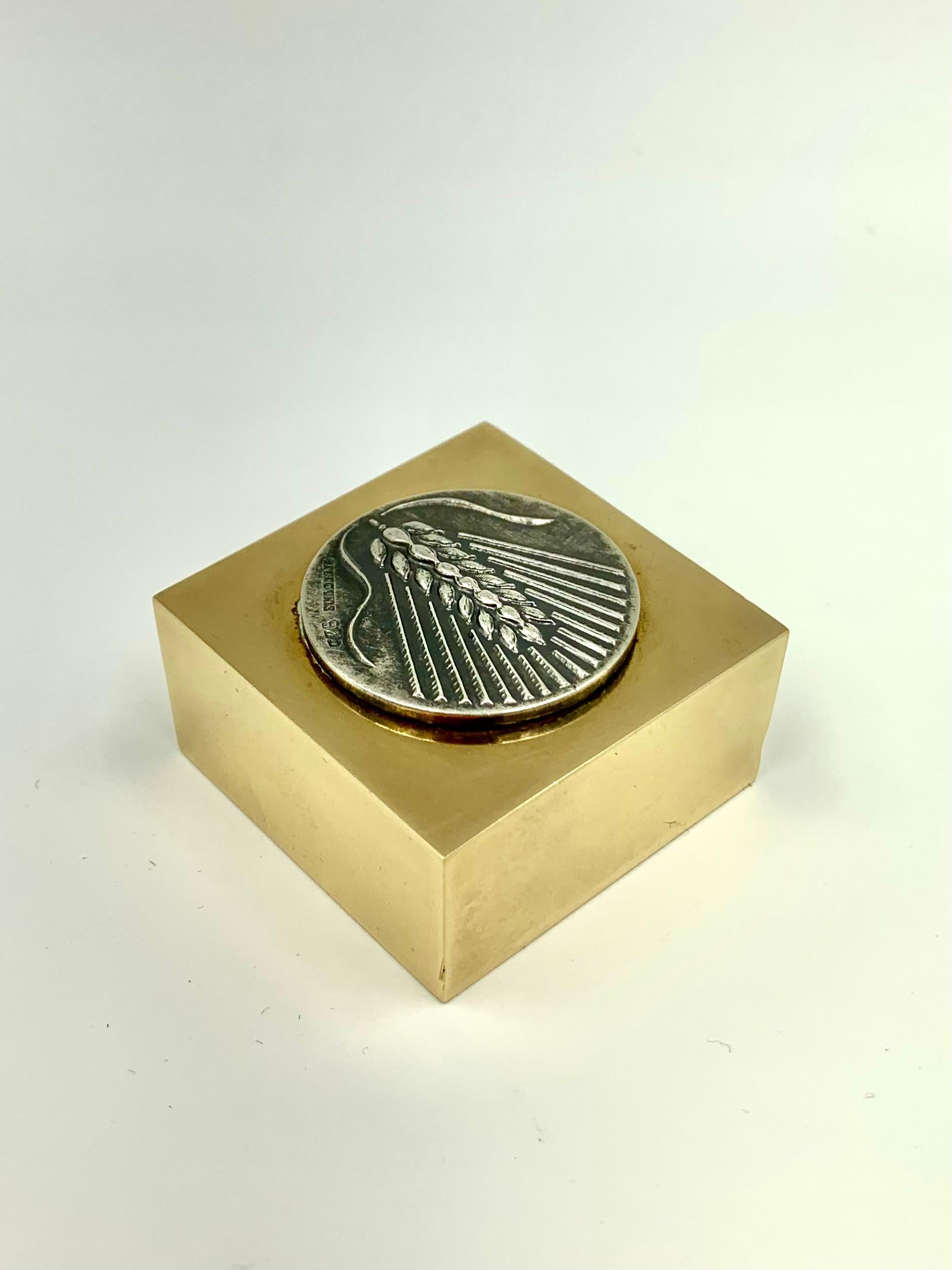 Ilias Lalaounis Briefbeschwerer „Barley“ aus Sterlingsilber und Bronze mit Metapontum- Münze im Zustand „Gut“ im Angebot in New York, NY