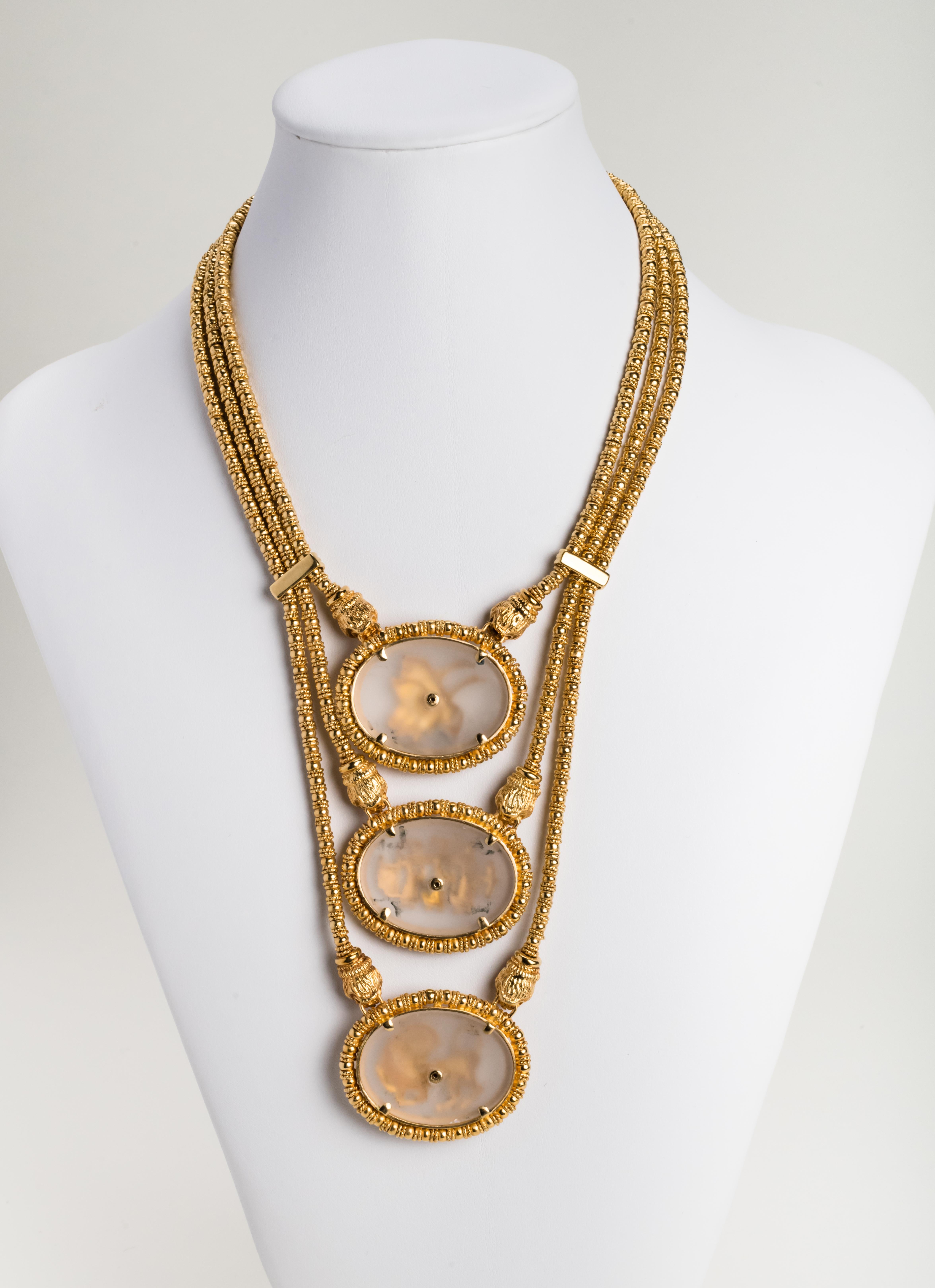 Ilias Lalaounis Triple Stranded Necklace with Three Medallions and Earrings For Sale 4