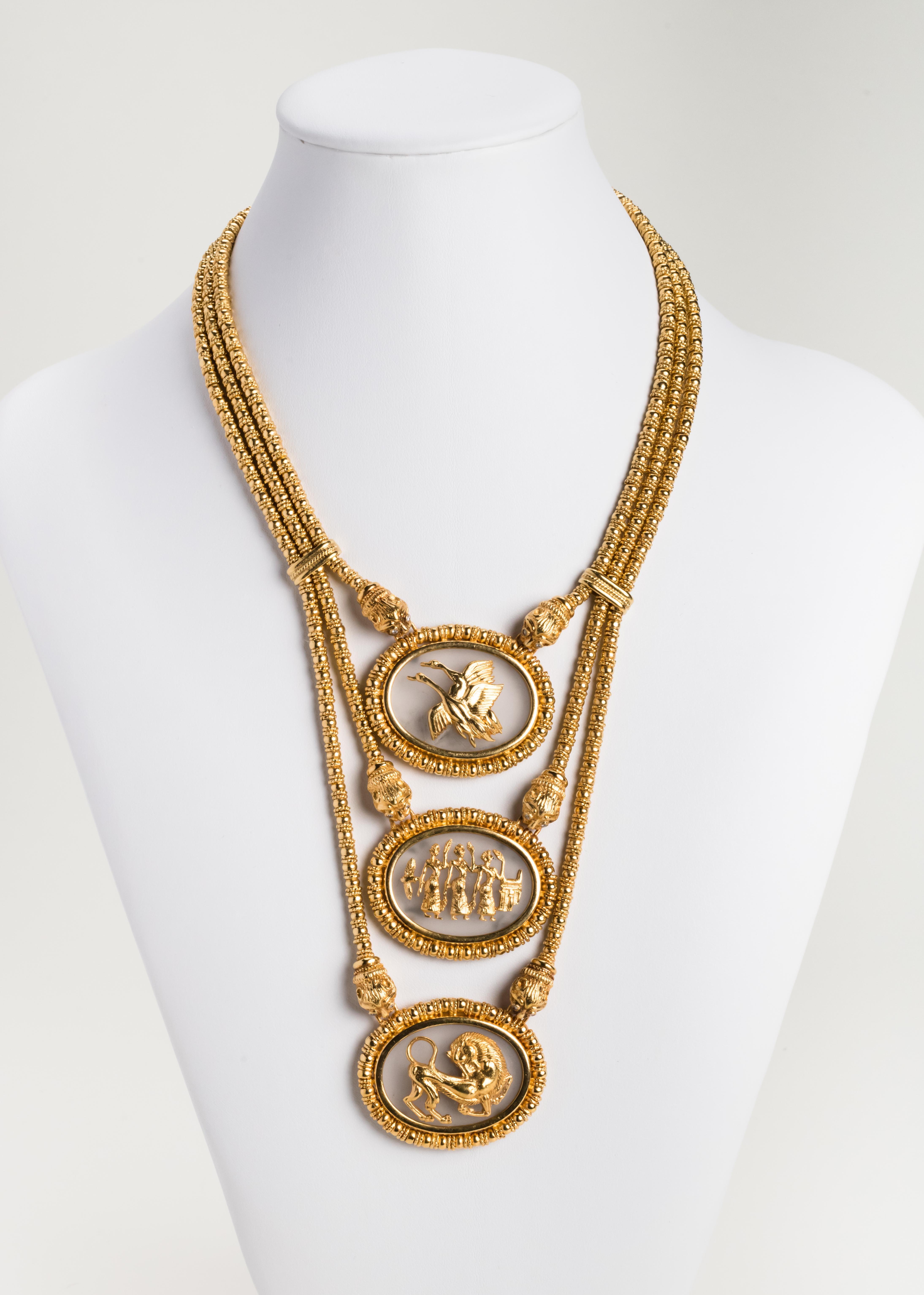 Ilias Lalaounis Triple Stranded Necklace with Three Medallions and Earrings For Sale 3