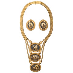 Ilias Lalaounis Triple Stranded Necklace with Three Medallions and Earrings