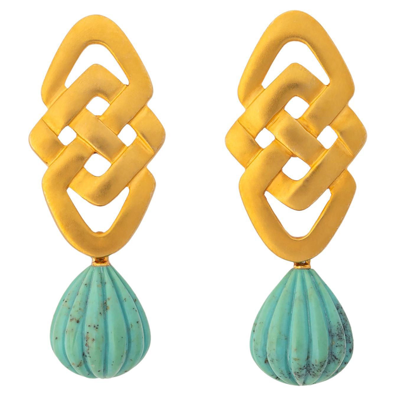 Ilias Lalaounis Turquoise and Gold Drop Earrings.