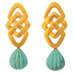 Ilias Lalaounis Turquoise and Gold Drop Earrings.