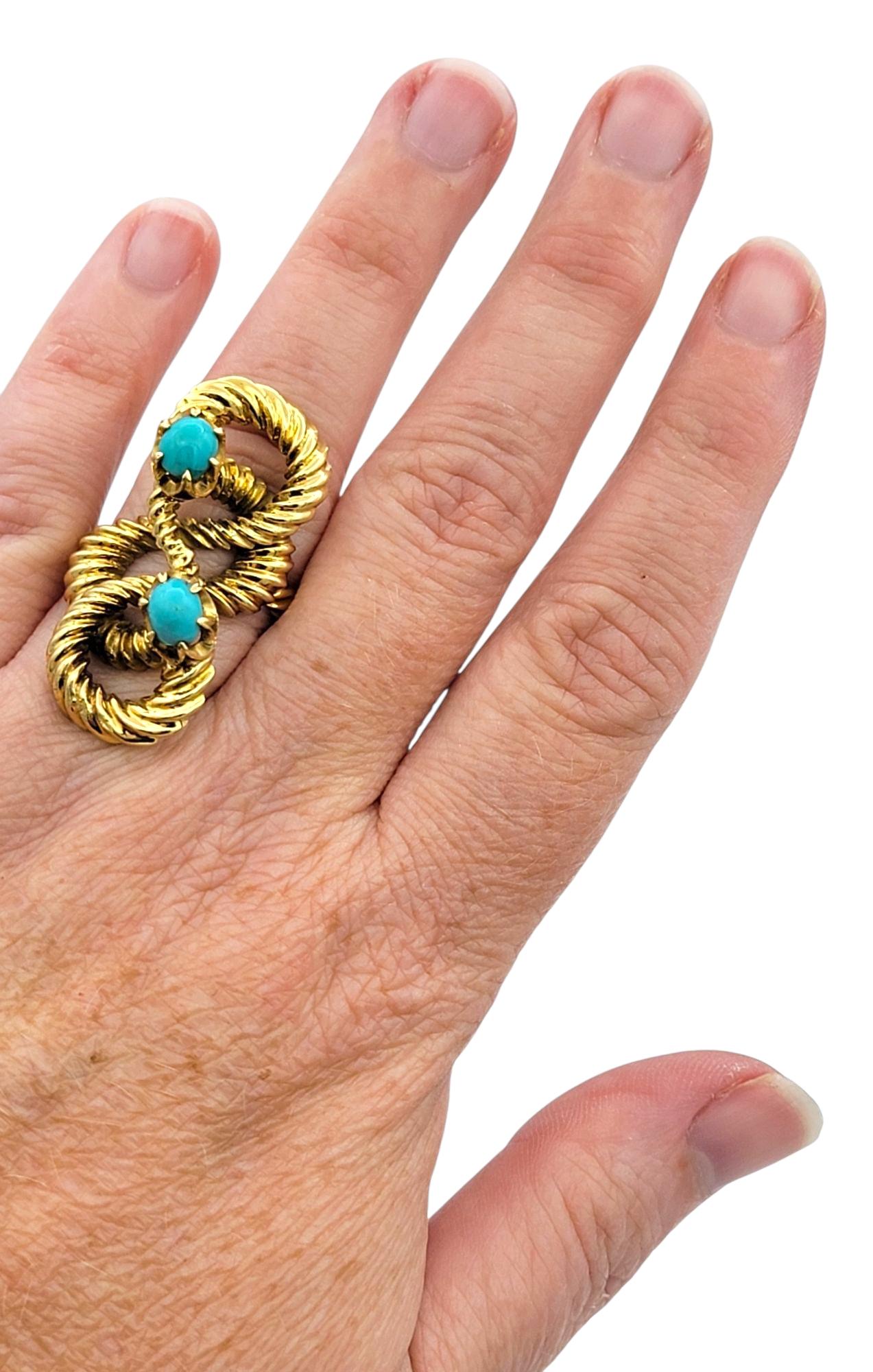 Ilias Lalaounis Twisted Rope and Turquoise Cocktail Ring in 18 Karat Yellow Gold in vendita 4