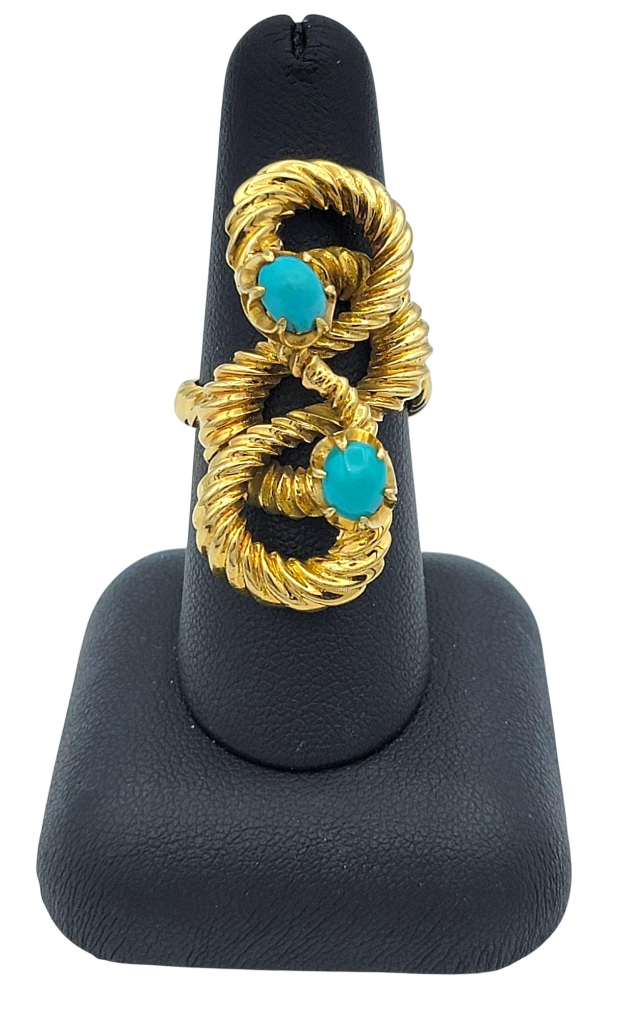Ilias Lalaounis Twisted Rope and Turquoise Cocktail Ring in 18 Karat Yellow Gold in vendita 6