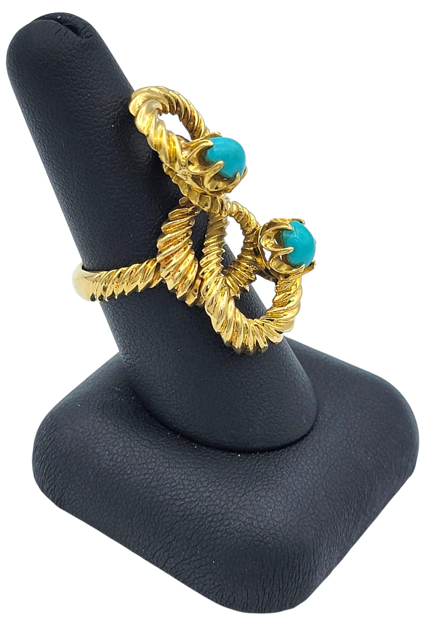 Ilias Lalaounis Twisted Rope and Turquoise Cocktail Ring in 18 Karat Yellow Gold in vendita 7