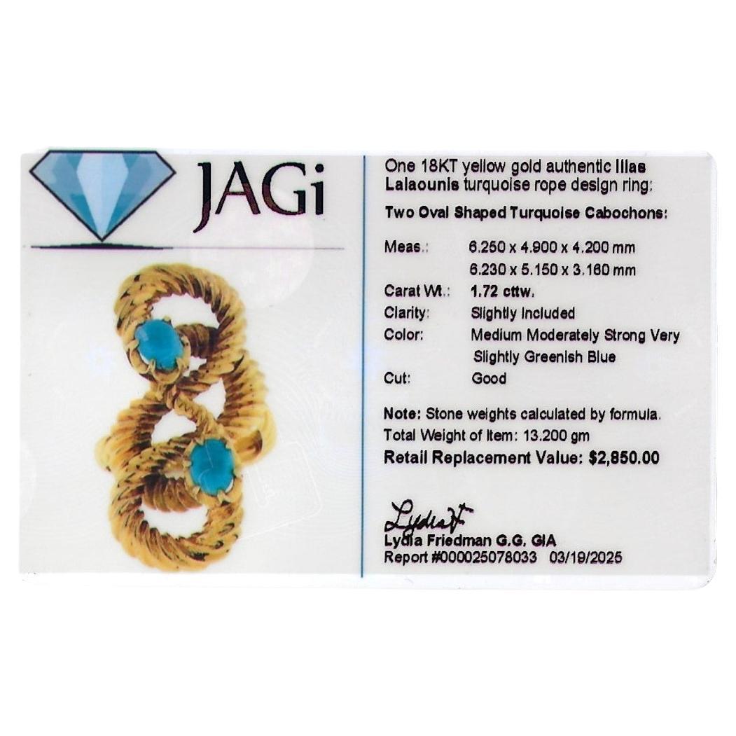 Ilias Lalaounis Twisted Rope and Turquoise Cocktail Ring in 18 Karat Yellow Gold in vendita 8