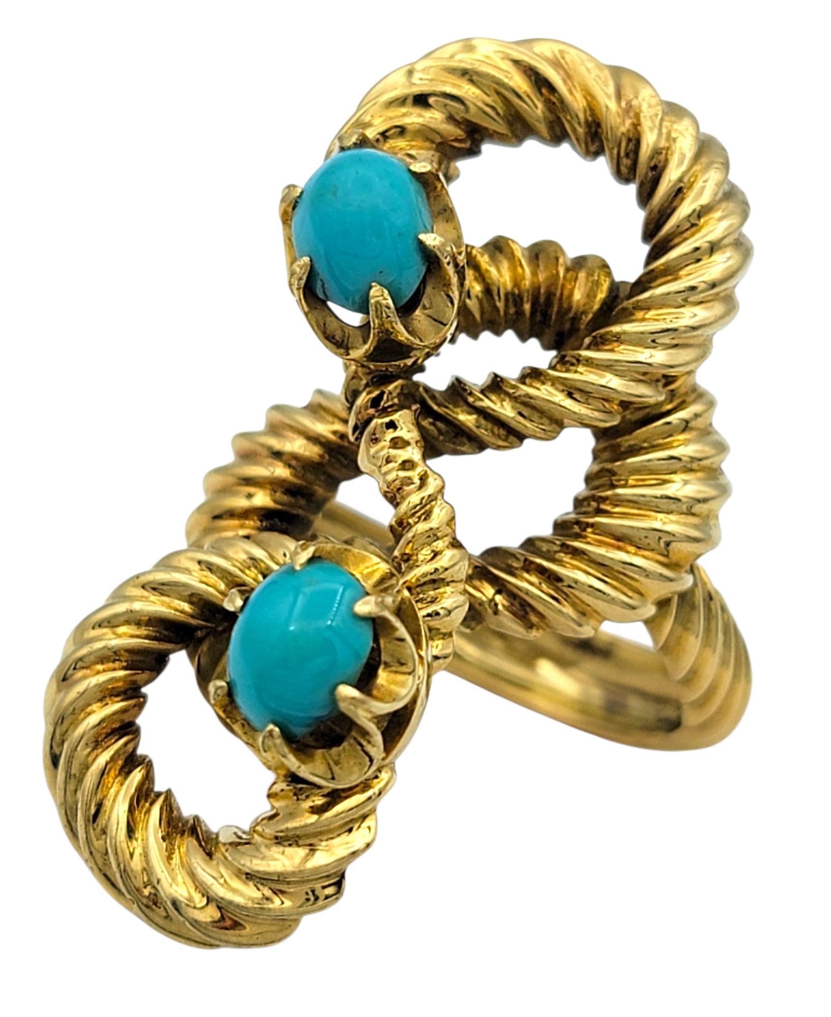 Contemporaneo Ilias Lalaounis Twisted Rope and Turquoise Cocktail Ring in 18 Karat Yellow Gold in vendita