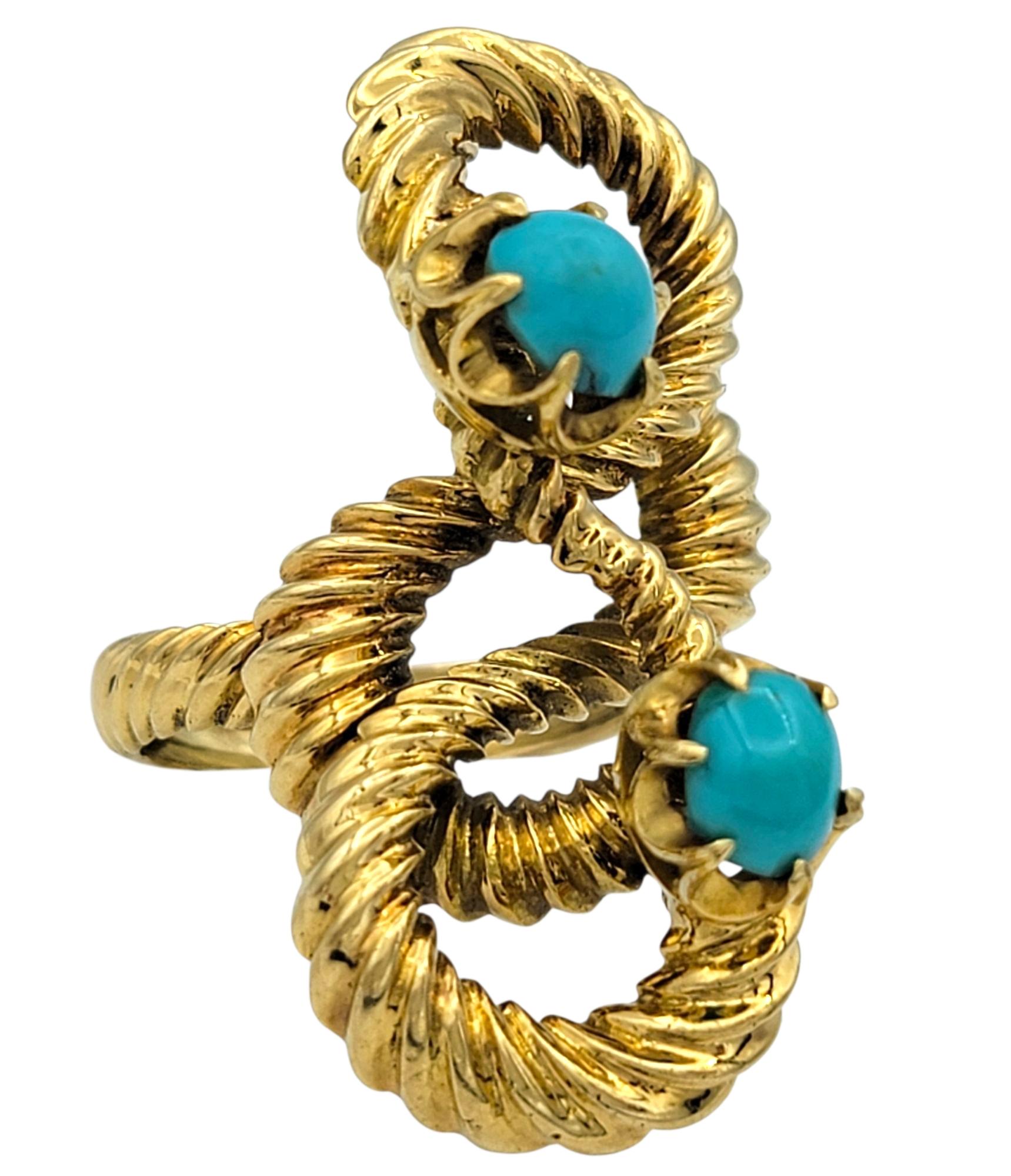 Cabochon Ilias Lalaounis Twisted Rope and Turquoise Cocktail Ring in 18 Karat Yellow Gold in vendita