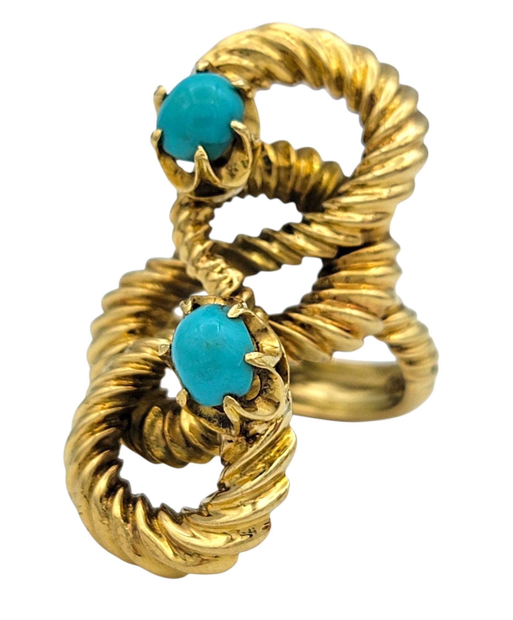 Ilias Lalaounis Twisted Rope and Turquoise Cocktail Ring in 18 Karat Yellow Gold In condizioni buone in vendita a Scottsdale, AZ