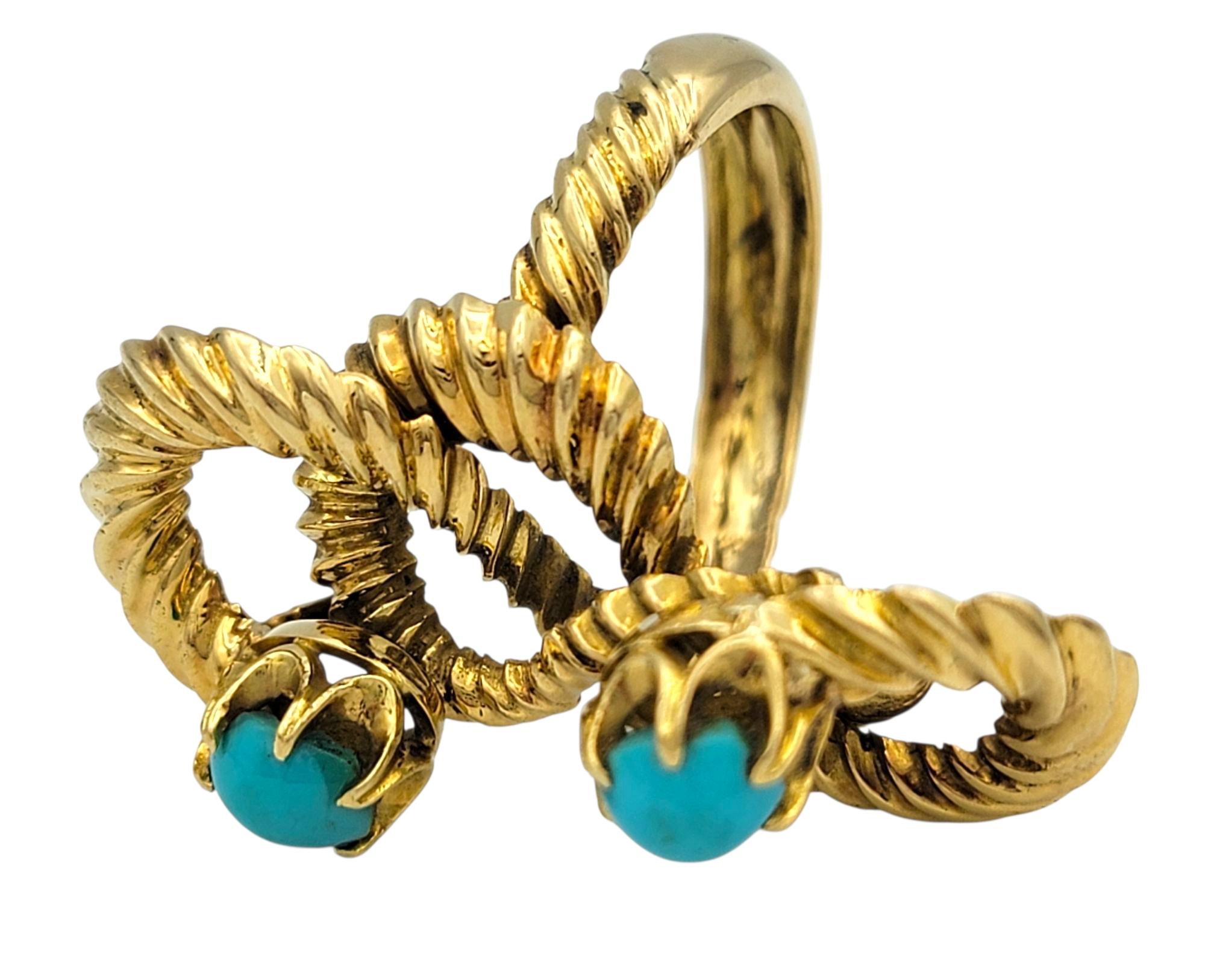Donna Ilias Lalaounis Twisted Rope and Turquoise Cocktail Ring in 18 Karat Yellow Gold in vendita