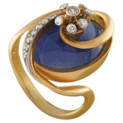 Ilias Lalaounis Vintage 18K Yellow Gold 0.11ct Diamond Sodalite Ring IL17-106226