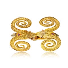 Ilias Lalaounis Vintage 18K Yellow Gold Double Ram Ruby Bracelet