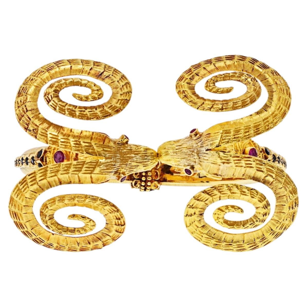 Ilias Lalaounis Vintage 18K Yellow Gold Double Ram Ruby Bracelet