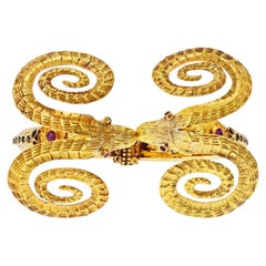 Ilias Lalaounis Vintage 18K Yellow Gold Double Ram Ruby Bracelet