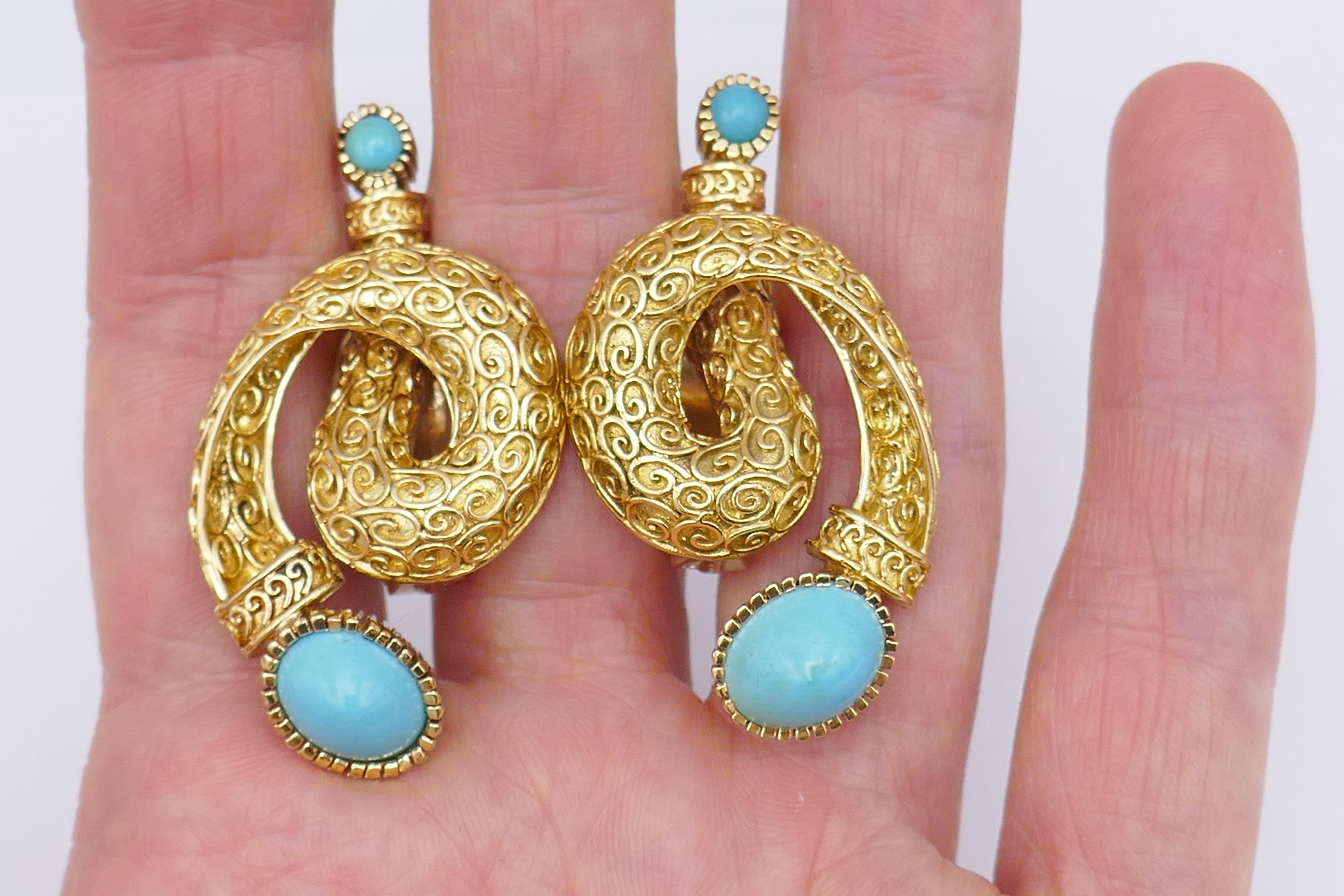 Ilias Lalaounis Vintage Cabochon Turquoise Gold Clip-On Earrings For Sale 3