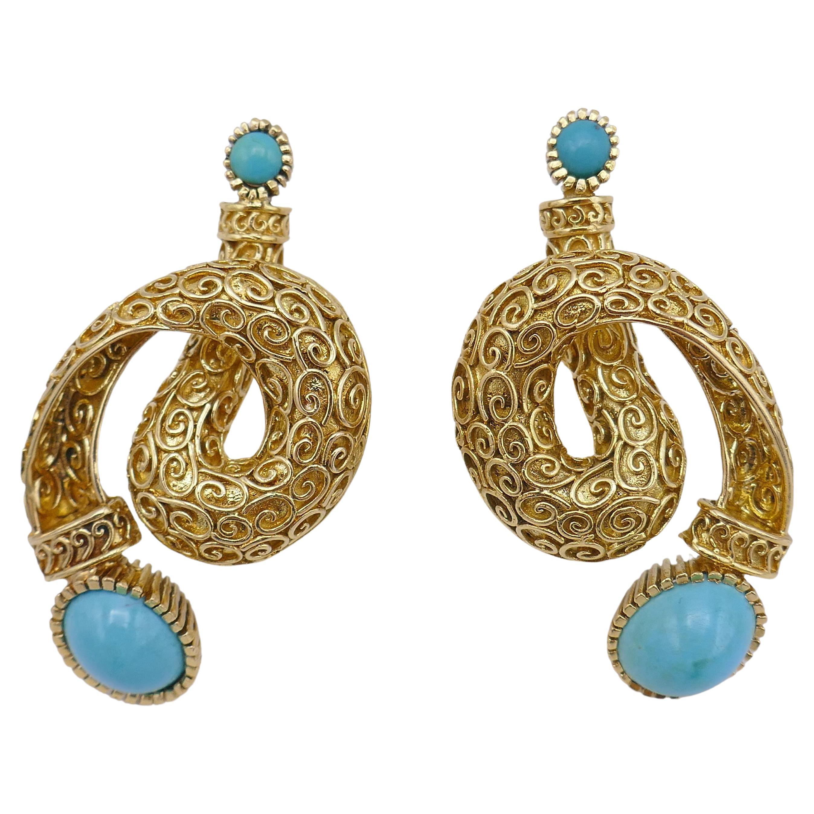 Ilias Lalaounis Vintage Cabochon Turquoise Gold Clip-On Earrings For Sale