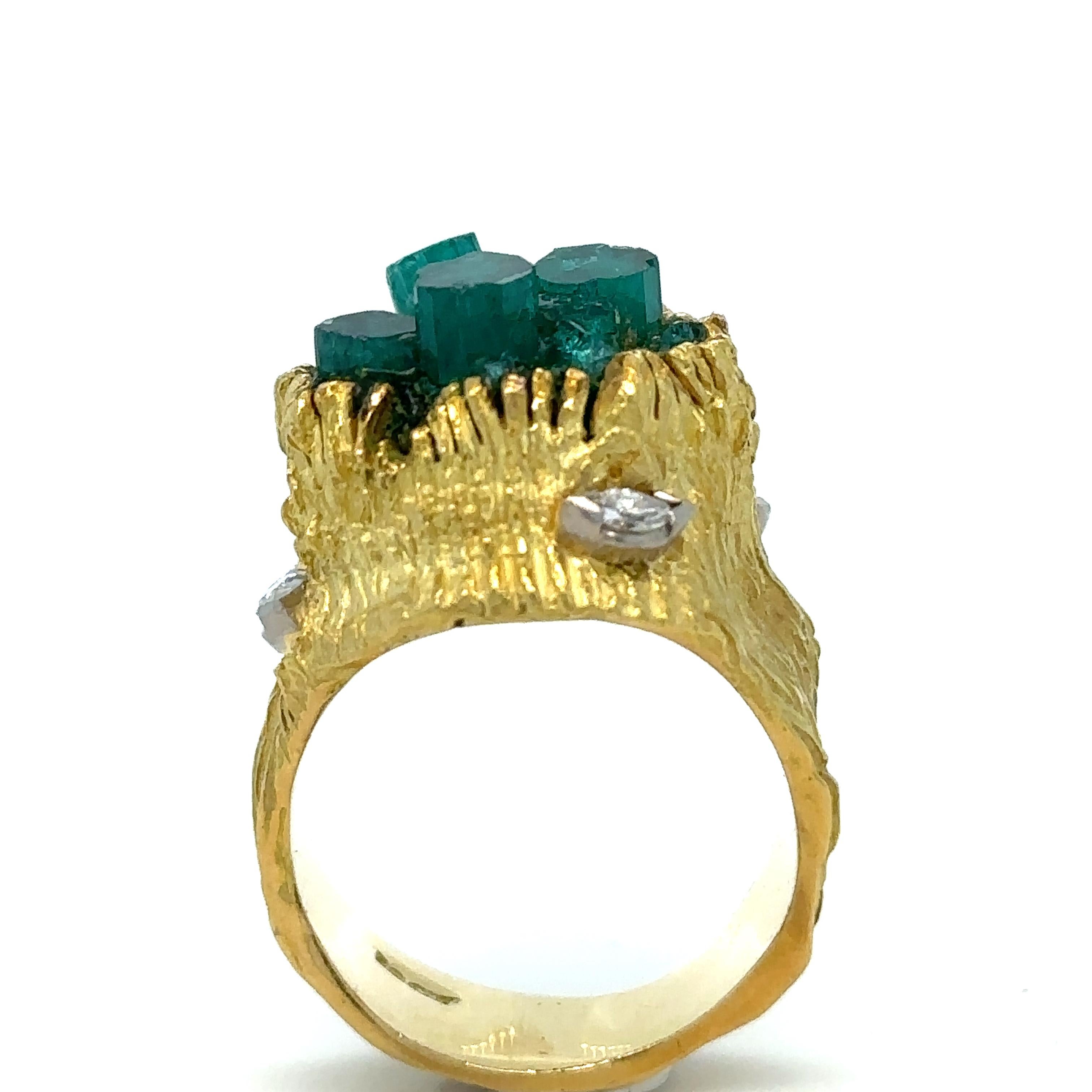 Emerald Cut Ilias Lalaounis Vintage Emerald & Diamond Ring