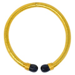 Ilias Lalaounis Vintage Sodalite 22 Karat Gold Torque Collar Necklace