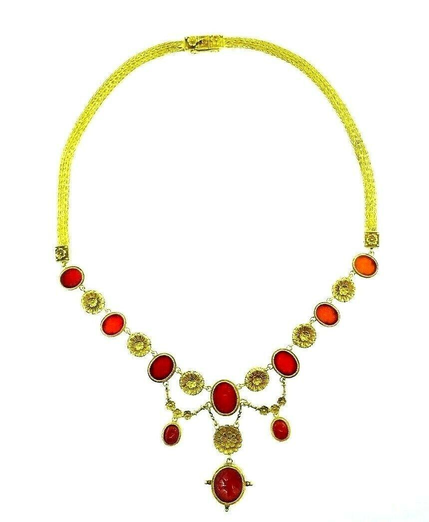 Ilias Lalaounis Yellow Gold Carved Carnelian Necklace In Excellent Condition In Beverly Hills, CA