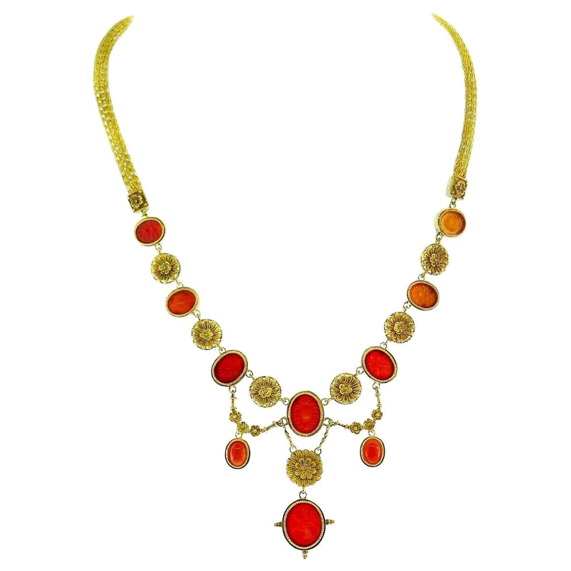 Ilias Lalaounis Yellow Gold Carved Carnelian Necklace