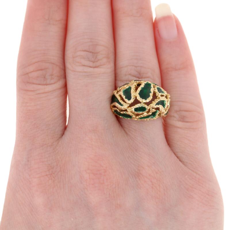 Ilias Lalaounis Yellow Gold Ring, 18 Karat Green Enamel Dome Women's In Excellent Condition In Greensboro, NC