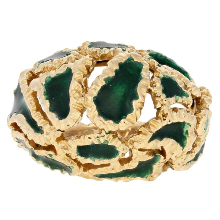 Ilias Lalaounis Yellow Gold Ring, 18 Karat Green Enamel Dome Women's