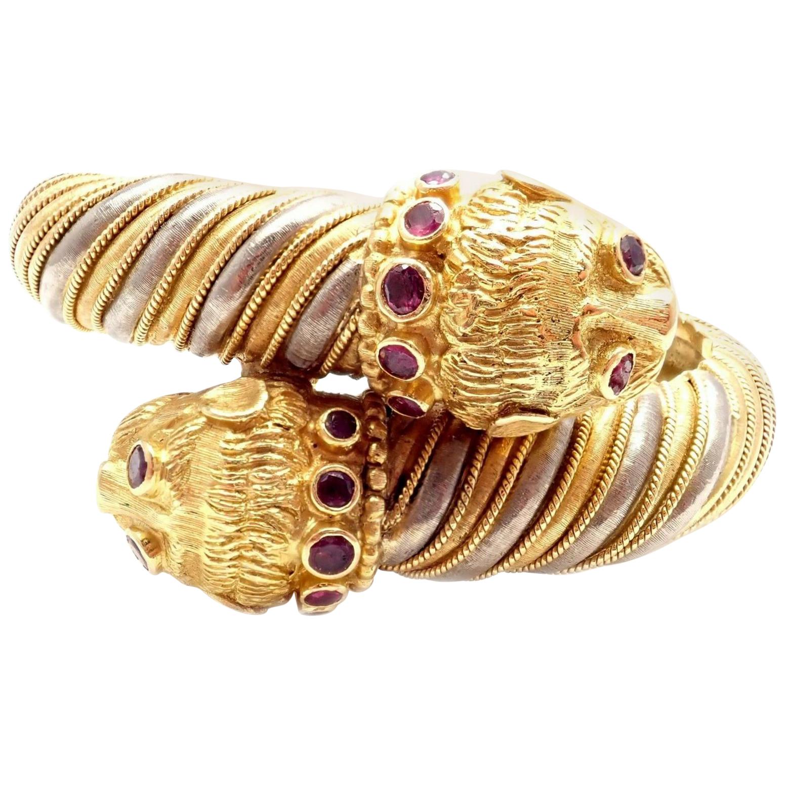 Ilias Lalaounis Yellow White Gold Ruby Chimera Bangle Bracelet