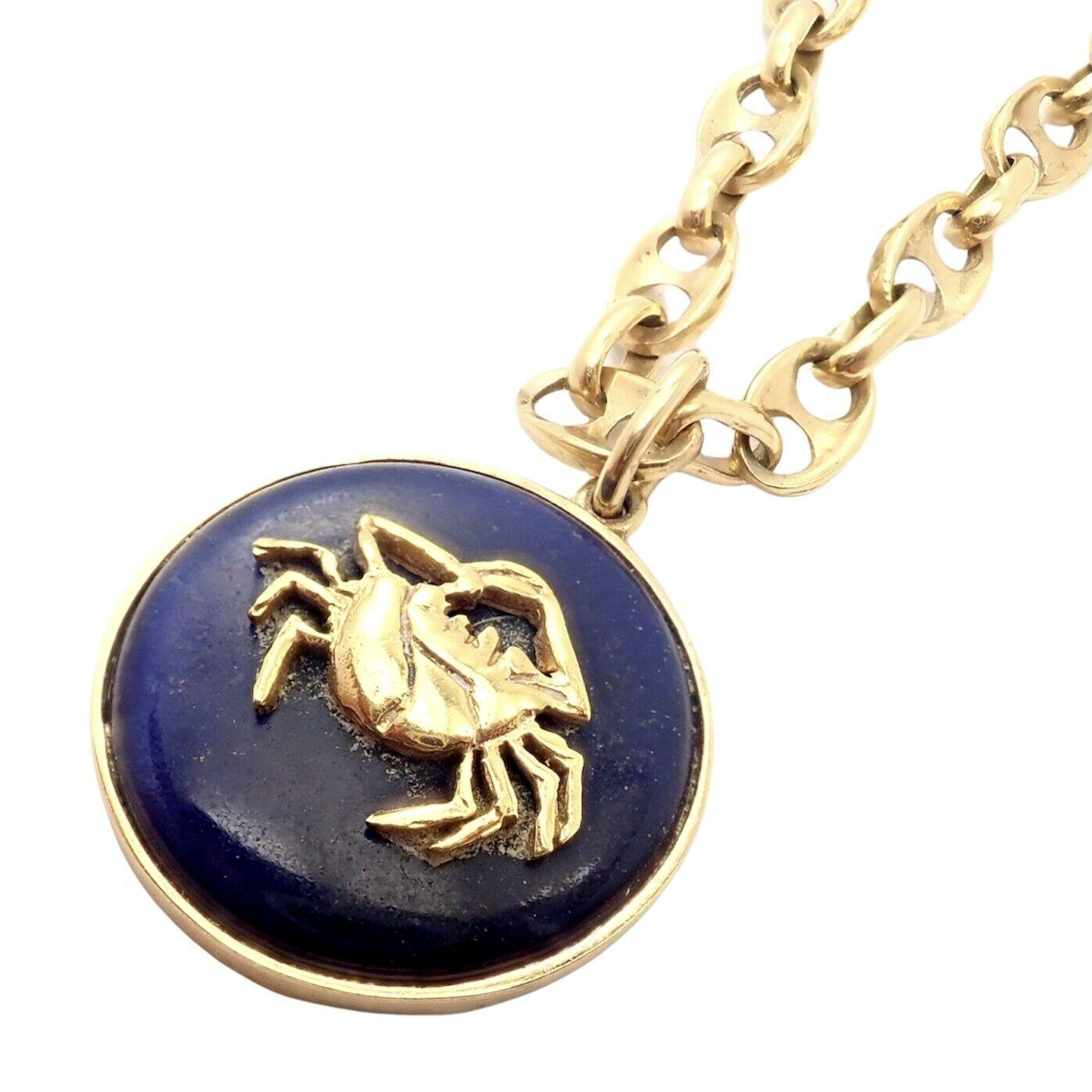 Ilias Lalaounis Zodiac Cancer Crab Lapis Pendant Yellow Gold Chain Necklace 3