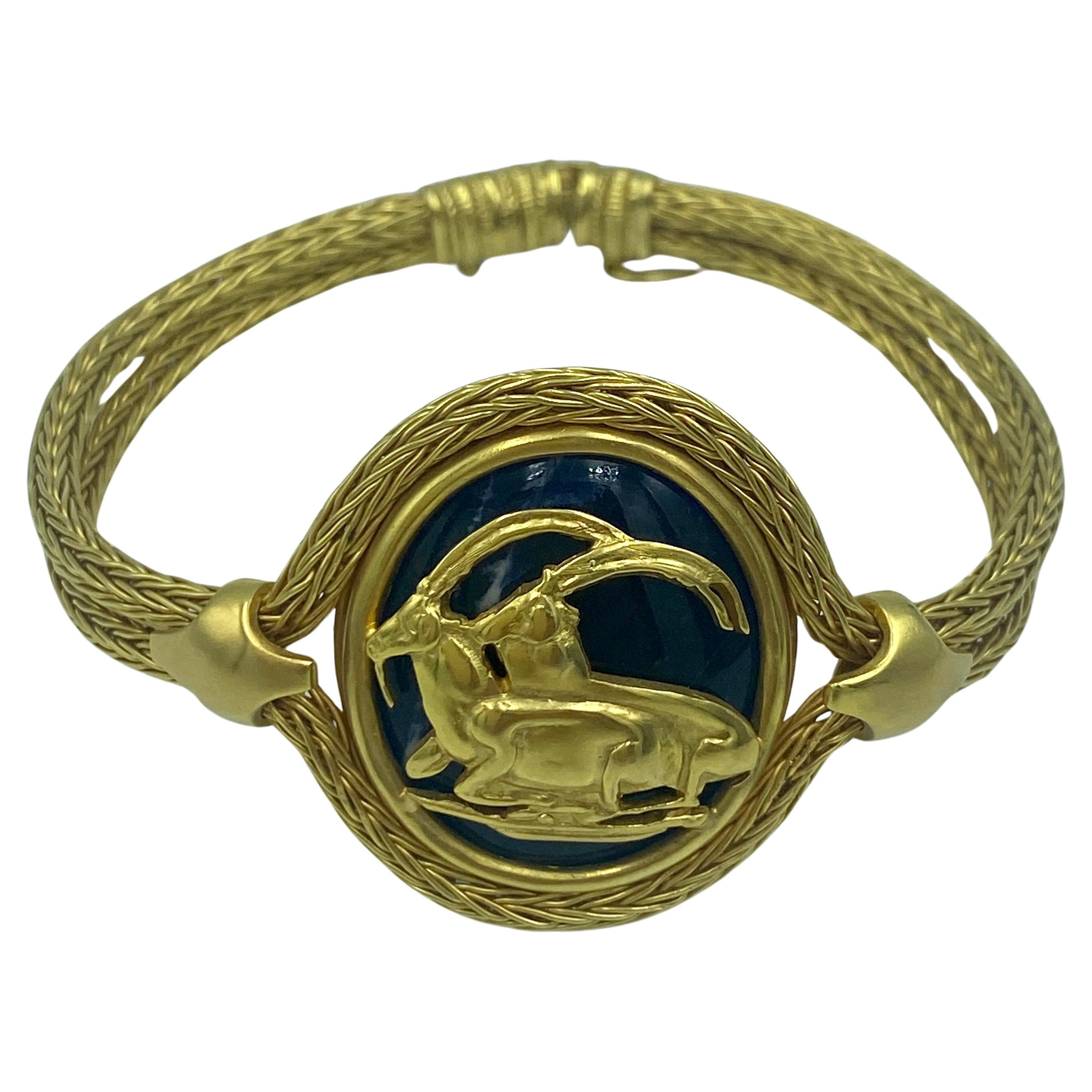 Ilias Lalounis 18k gold and lapis lazuli bracelet with mountain goat design For Sale