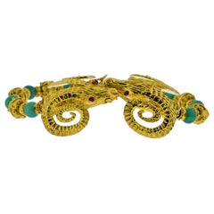 Ilias Lalounis Rams Head Bracelet Set with Ruby Eyes and Amazonite Beads