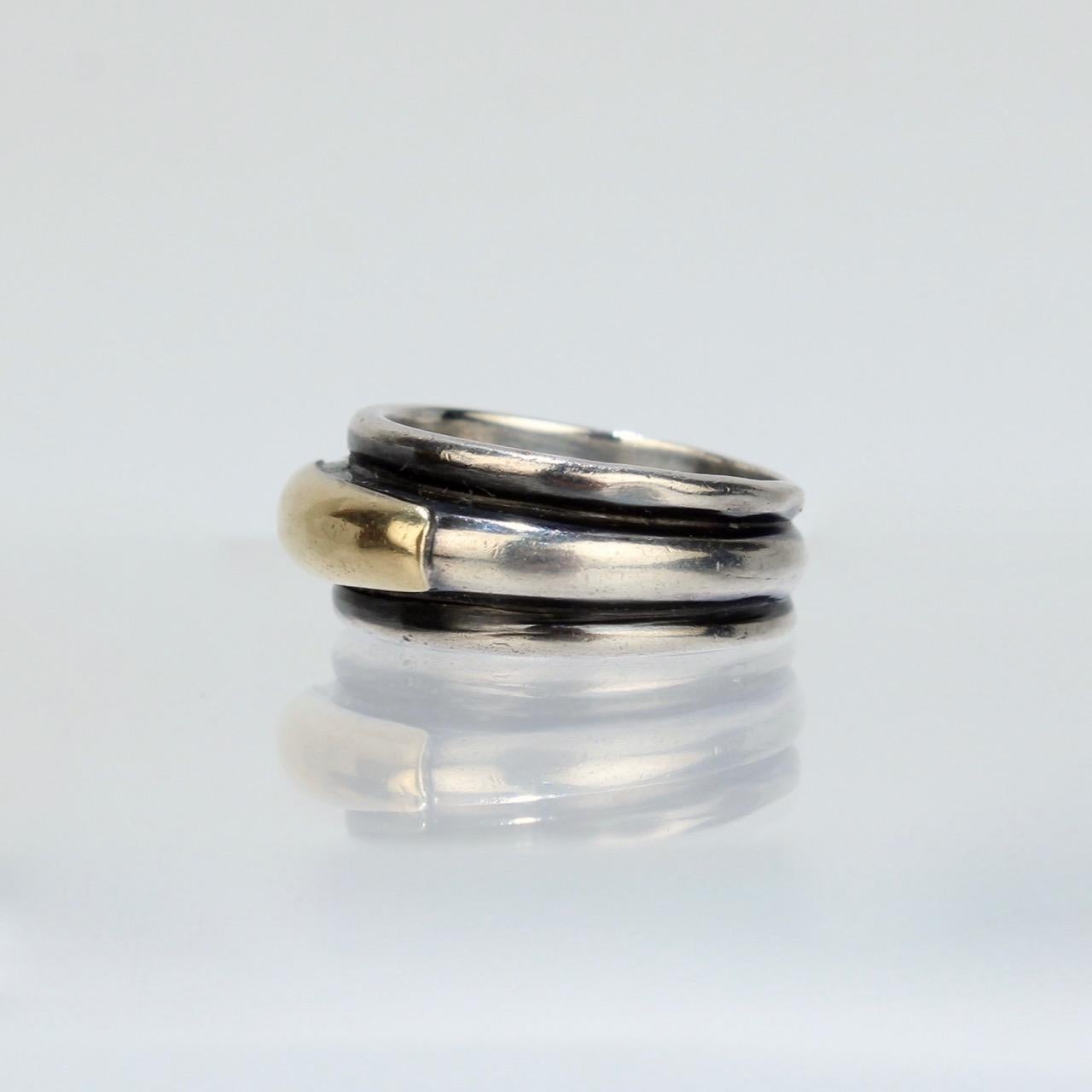 Modern Ilias Lalaounis Sterling Silver and 14 Karat Gold Band Ring For Sale