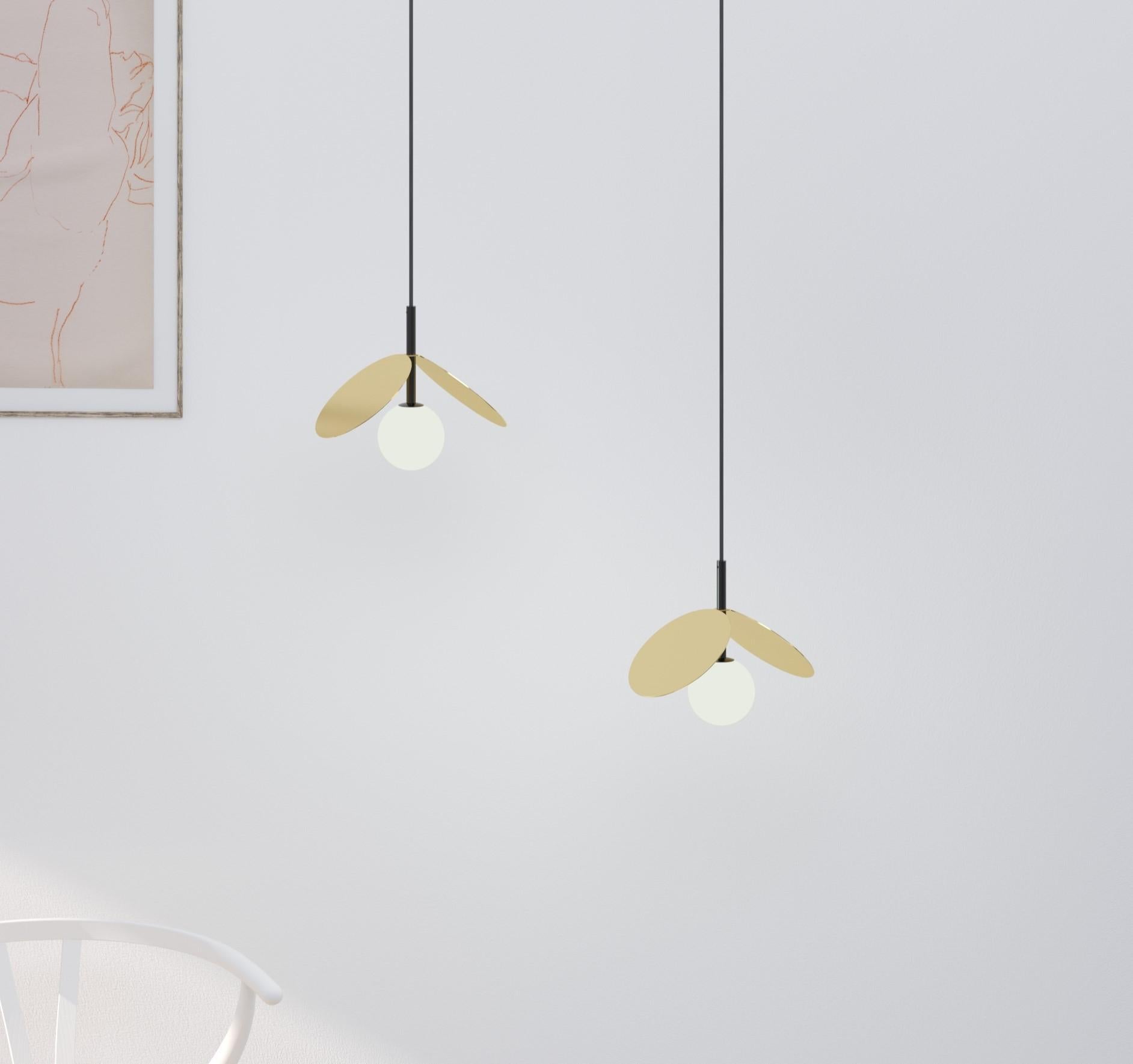 Lámpara colgante Ilios de Atelier Areti
Dimensiones: P 16 x An 25,6 x Al 150 cm.
Materiales: Metal con recubrimiento de polvo, latón, cristal.

Disponible en accesorio blanco o negro.
Disponible en cable recubierto de tela o tubo metálico.

Todas