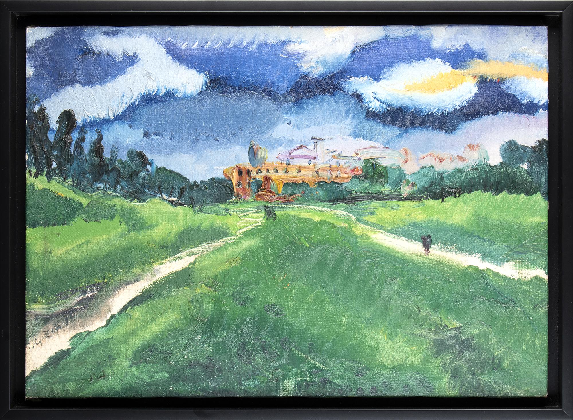 Ilir Zefi, landscape view of Circus Maximus in Rome signed and dated. Ilir Zefi was born in 1963 in Albania in Mirdite and studied at the Academy of Fine Arts in Tirana, then began exhibiting in various group exhibitions here since the end of the