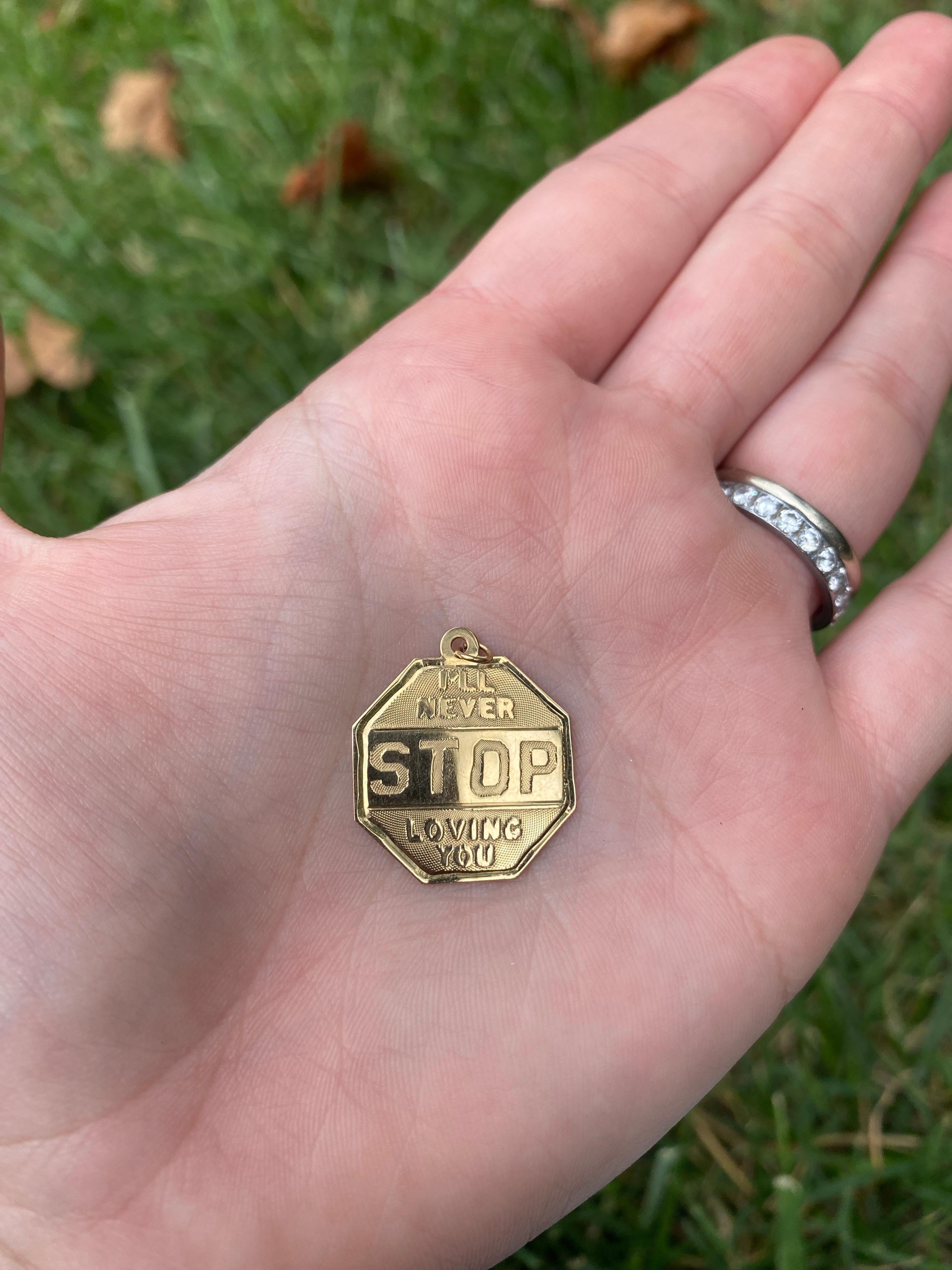 I'll Never Stop Loving You Stop Sign Charm, 14k Yellow Gold For Sale 1