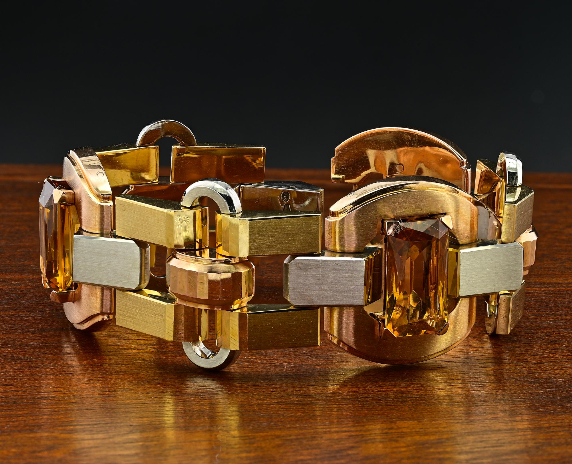 ILLARIO Art Deco Citrine 18 KT Bracelet In Good Condition For Sale In Napoli, IT
