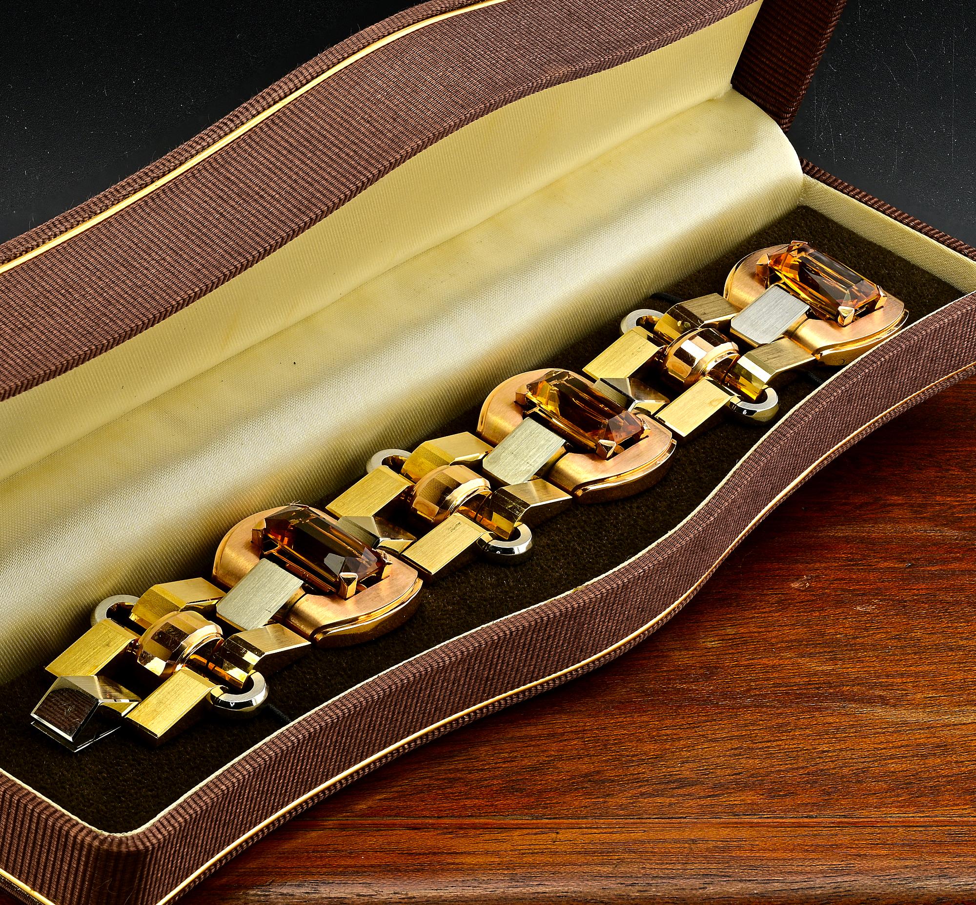 Women's ILLARIO Art Deco Citrine 18 KT Bracelet For Sale