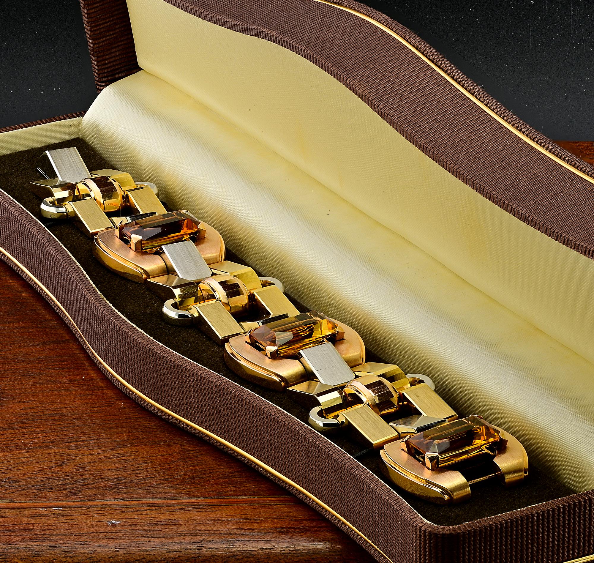 ILLARIO Art Deco Citrine 18 KT Bracelet For Sale 2