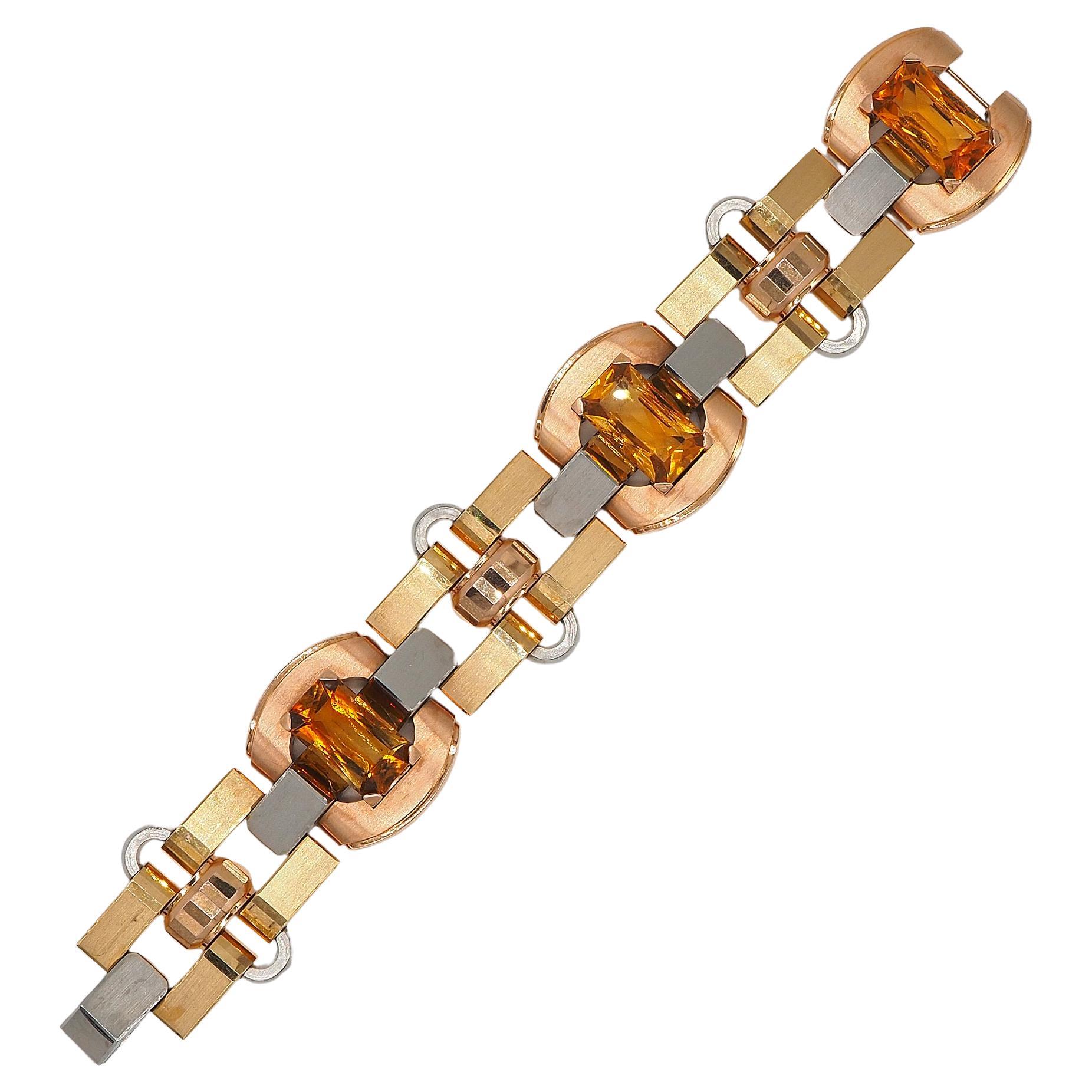 ILLARIO Art Deco Citrine 18 KT Bracelet For Sale