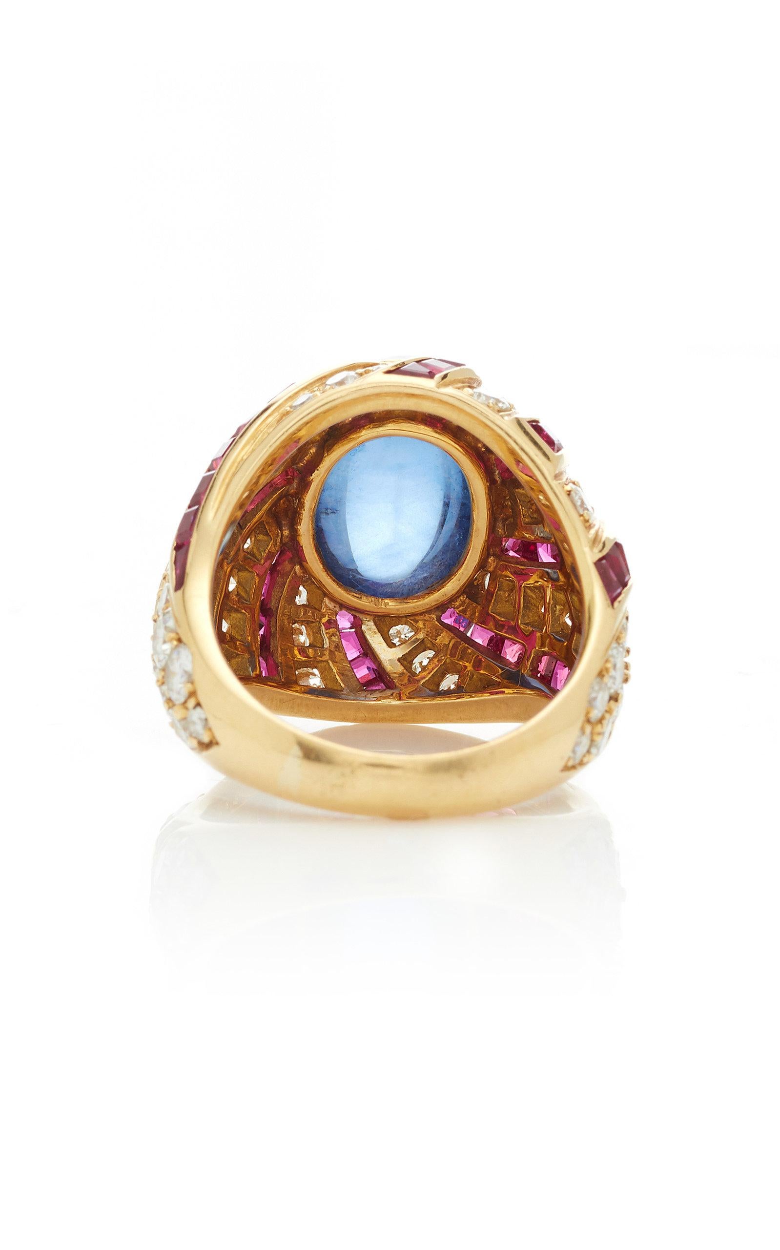 Illario Cabochon Sapphire Diamond Ruby Ring In Excellent Condition For Sale In New York, NY