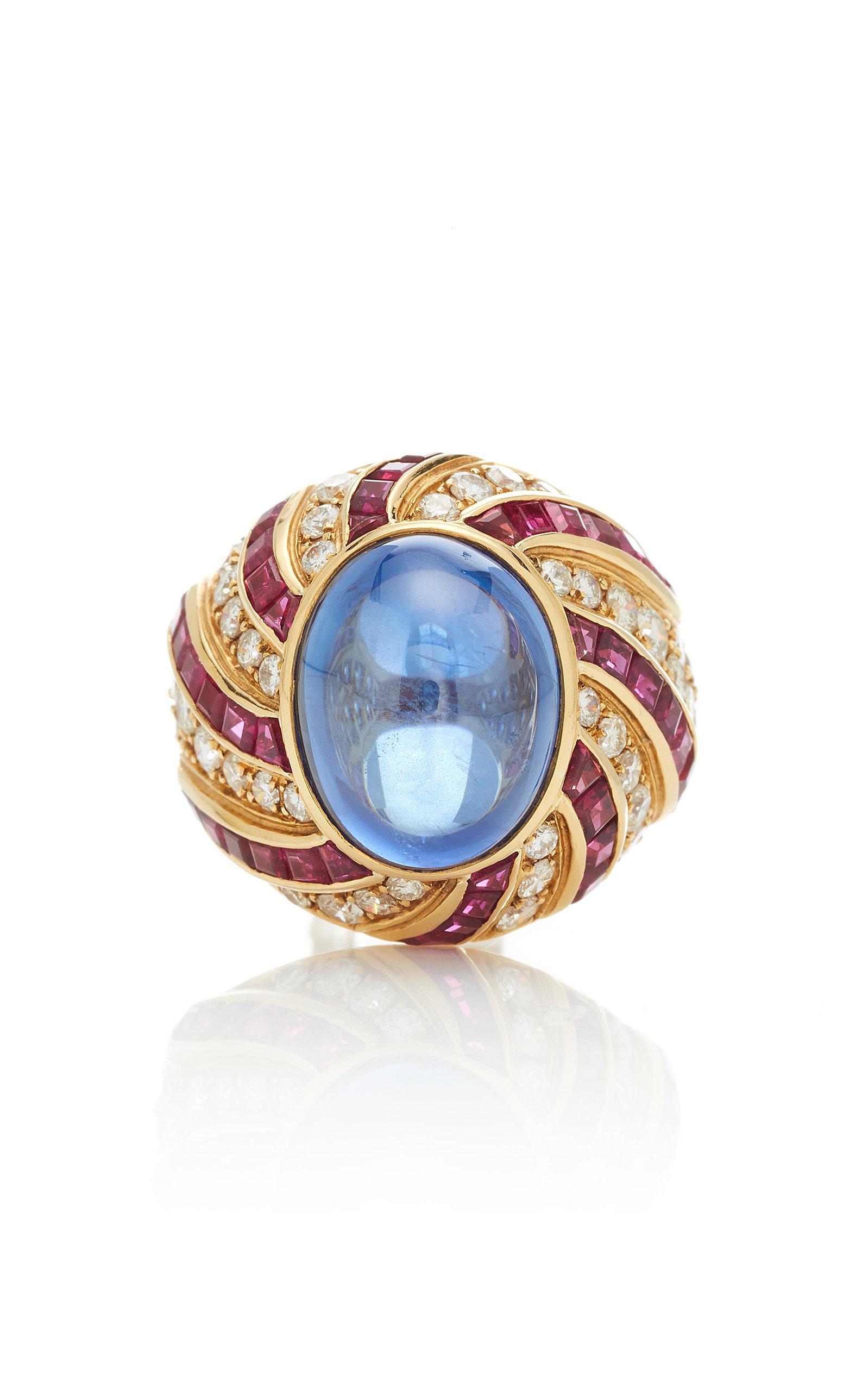 Women's Illario Cabochon Sapphire Diamond Ruby Ring For Sale