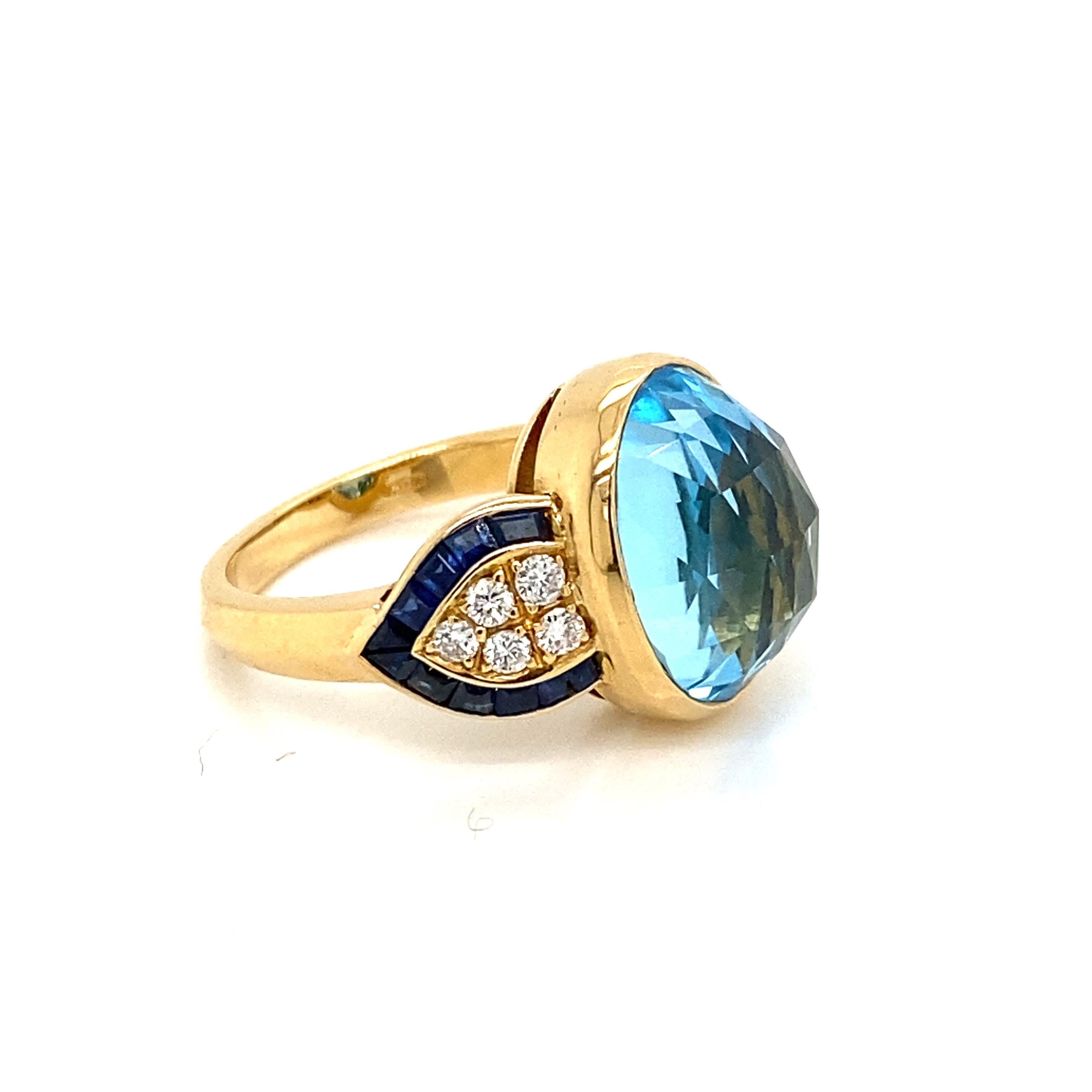 Cabochon Illario Diamond Sapphire Topaz Cocktail Ring For Sale