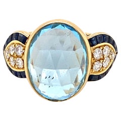 Vintage Illario Diamond Sapphire Topaz Cocktail Ring