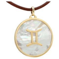 Illario Gemini Zodiac Large Vintage Pendant Mother of Pearl and 18k Gold