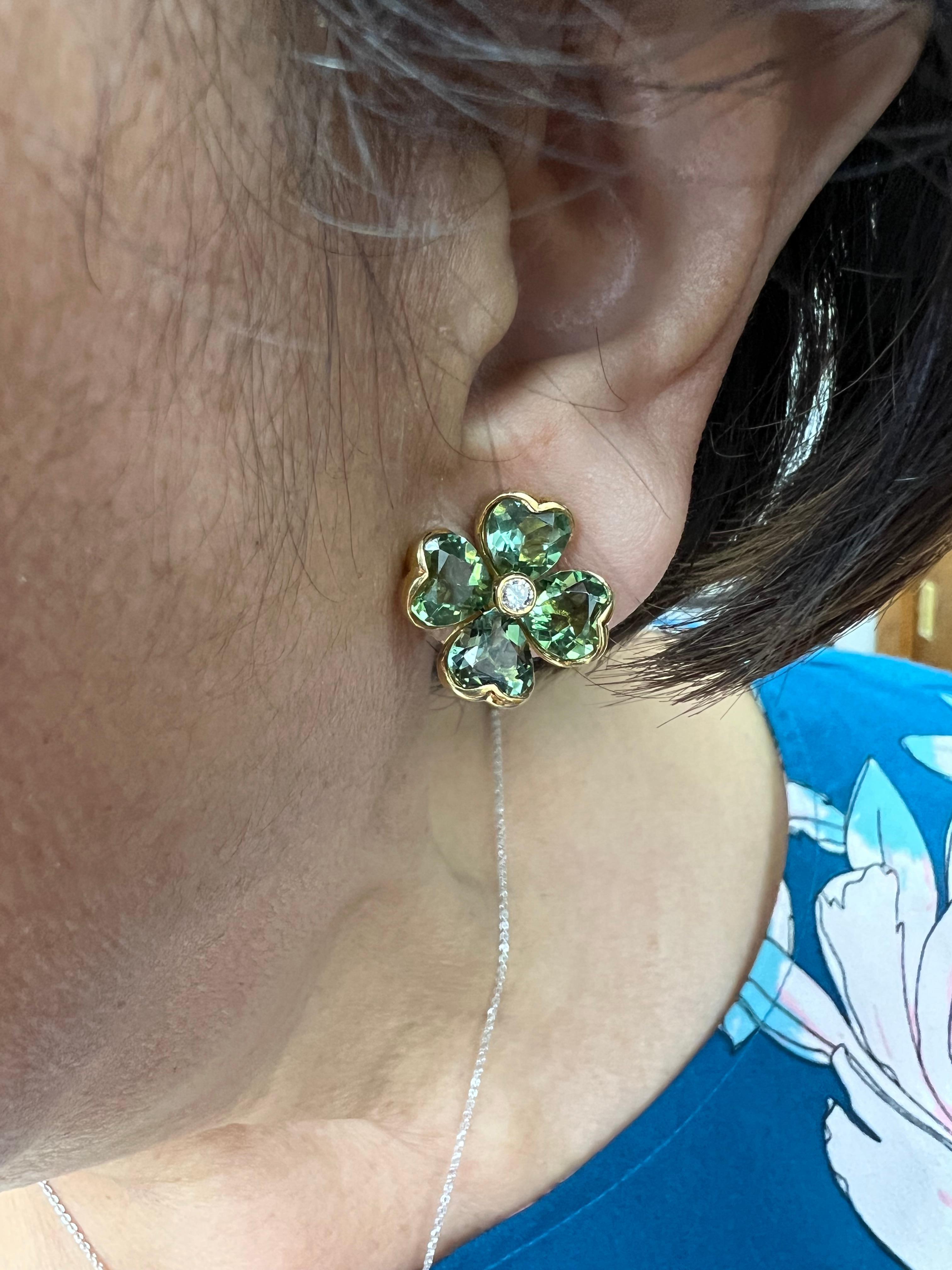 Illario Green Tourmaline Diamond Four Leaf Clover Clip On Earrings 4