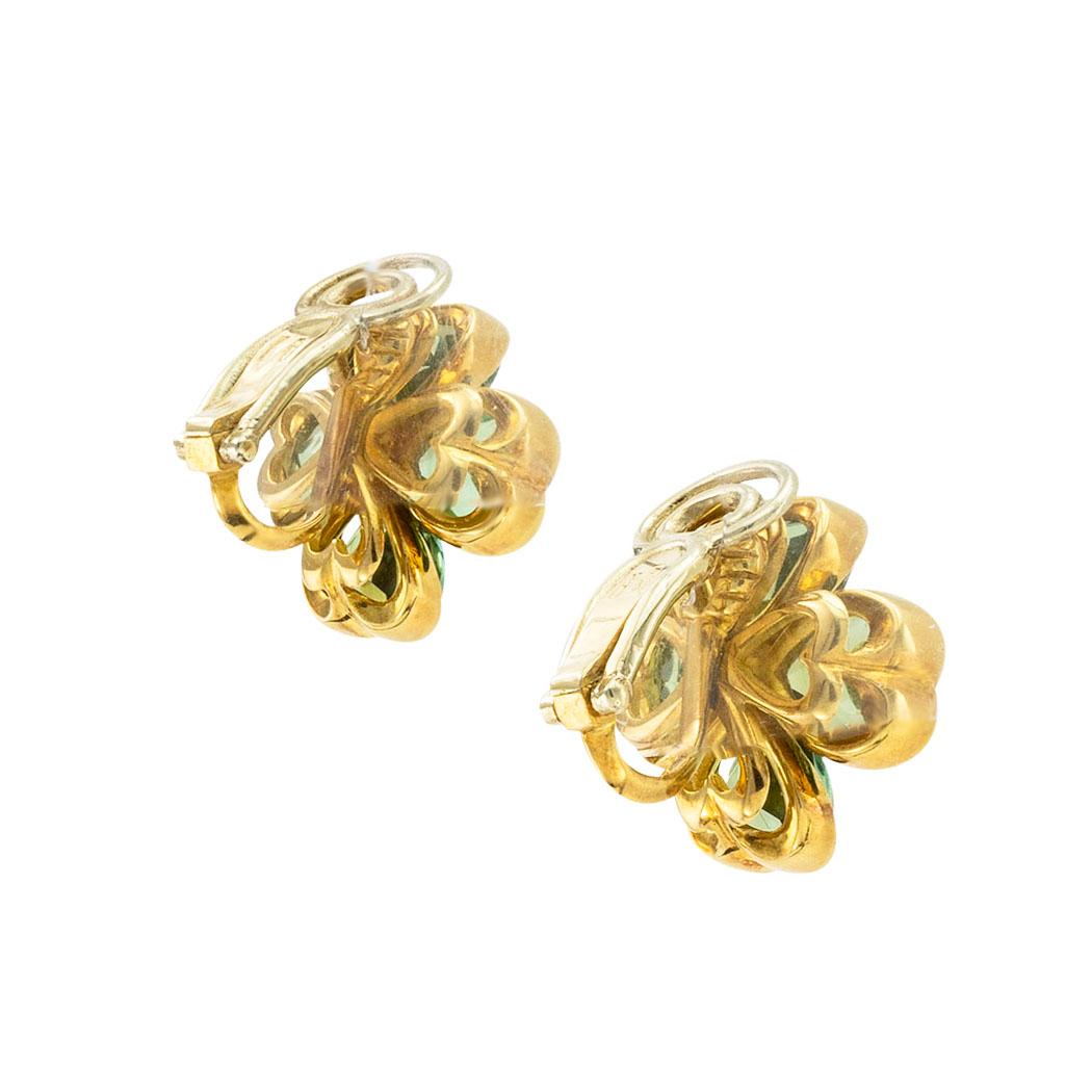 Contemporary Illario Green Tourmaline Diamond Four Leaf Clover Clip On Earrings