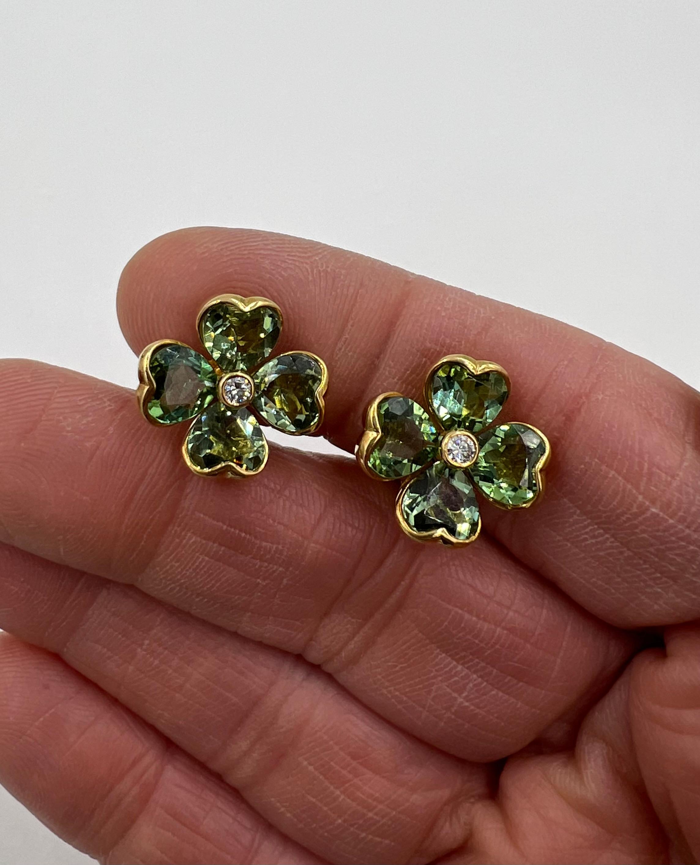 Illario Green Tourmaline Diamond Four Leaf Clover Clip On Earrings 1