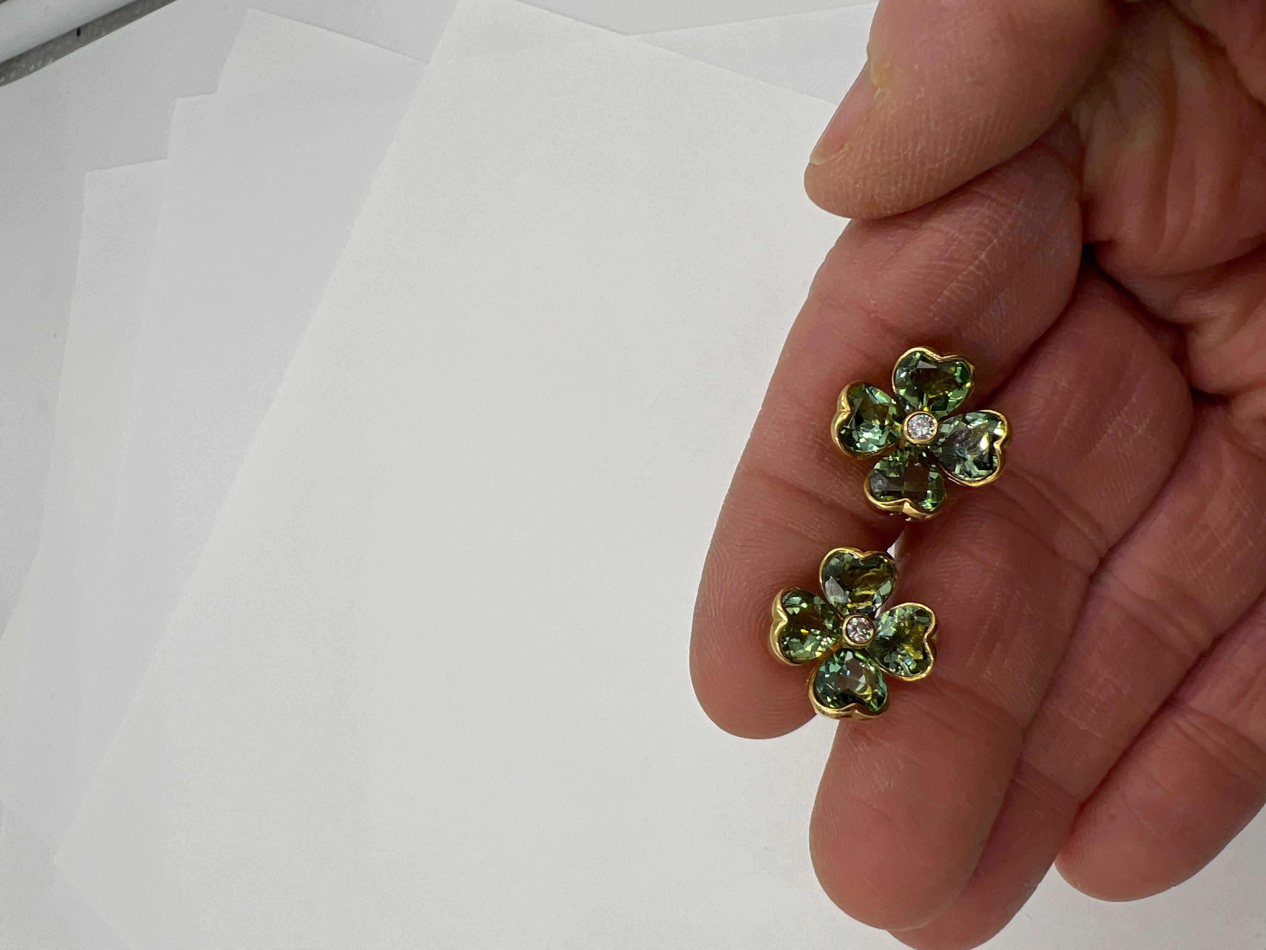 Illario Green Tourmaline Diamond Four Leaf Clover Clip On Earrings 2