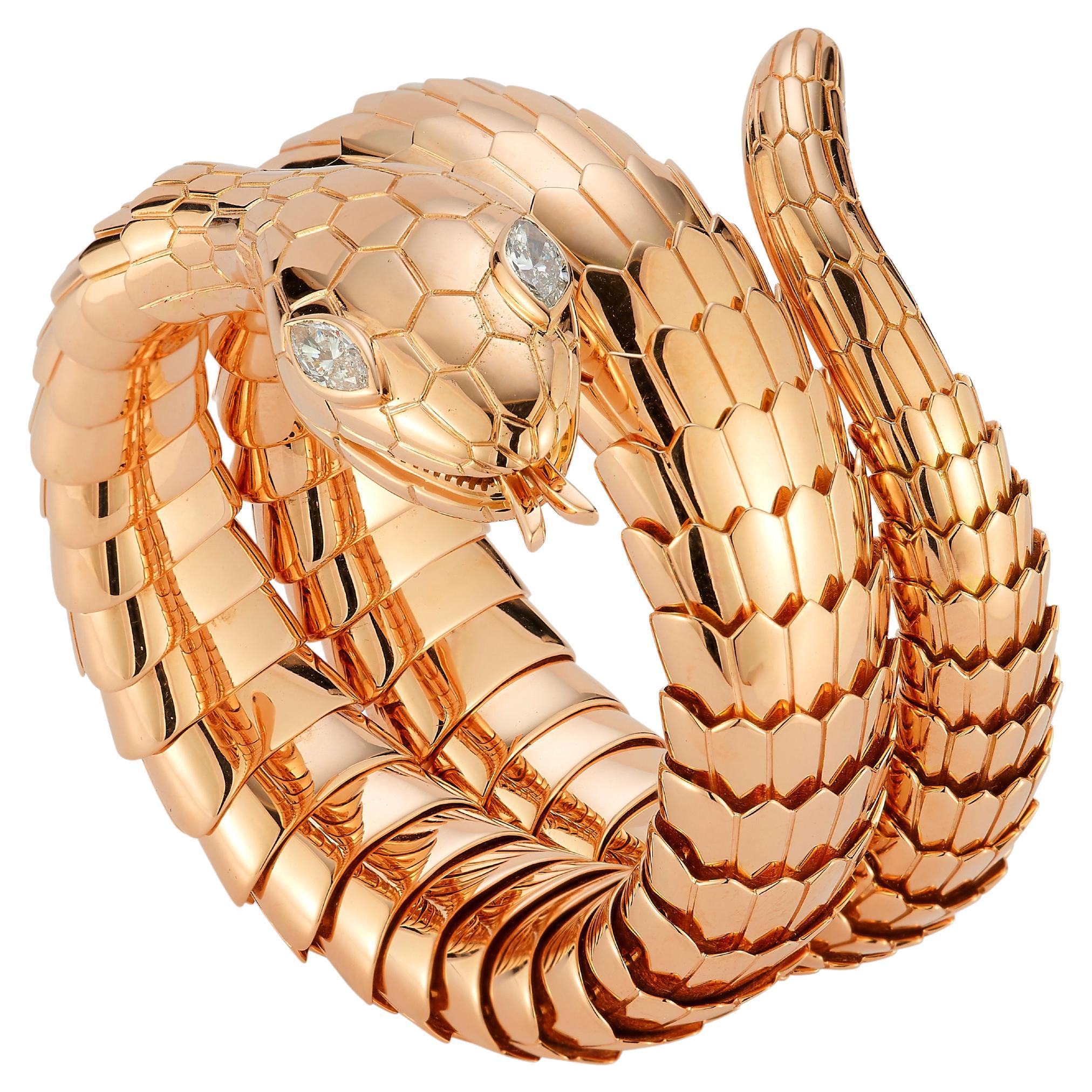 Bracelet serpent en or rose et diamants Illario  en vente